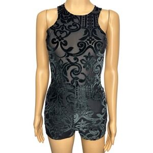 Blanc Velvet Romper Sheer Bodice Open Back Sleeveless Party Black Size M‎